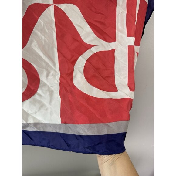 Banana Republic L Square Silk Scarf Red White Blue Monogram Head Wrap Americana - Picture 6 of 11
